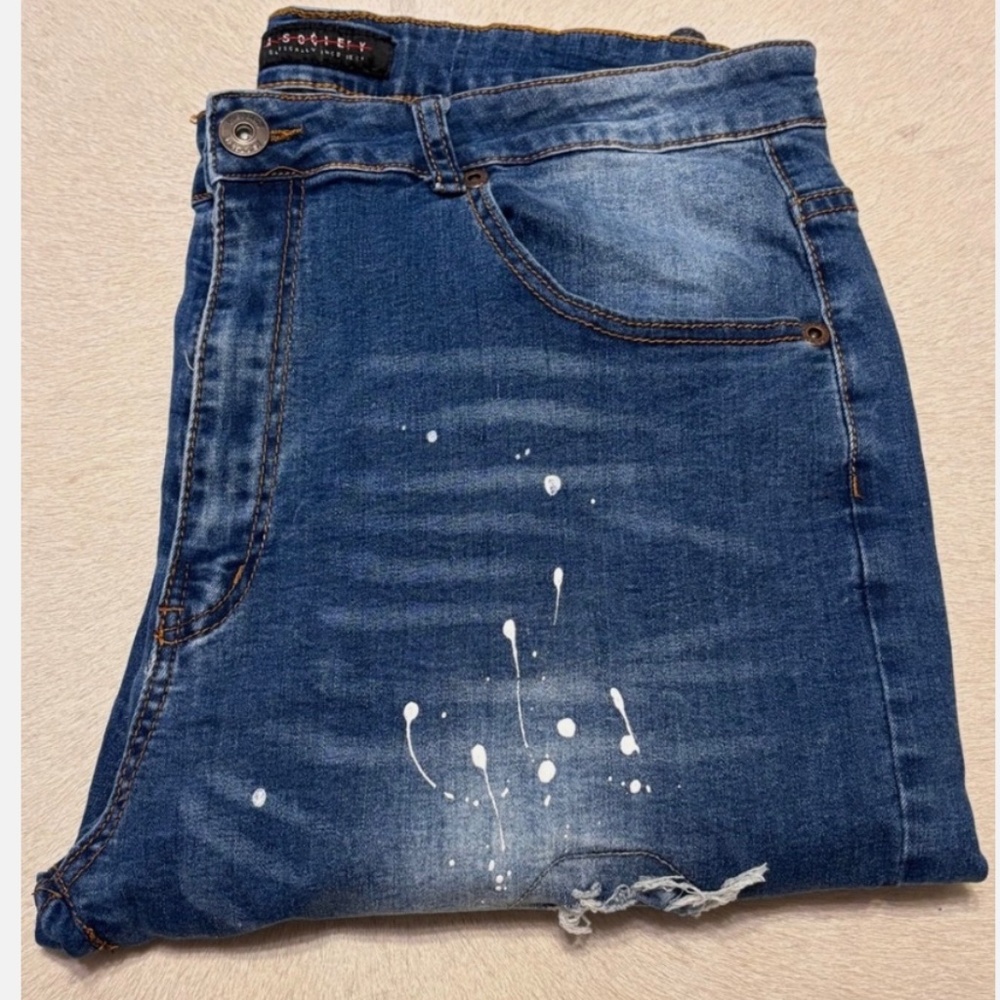 M Society Men’s Distressed Faded Denim Shorts Sz 40